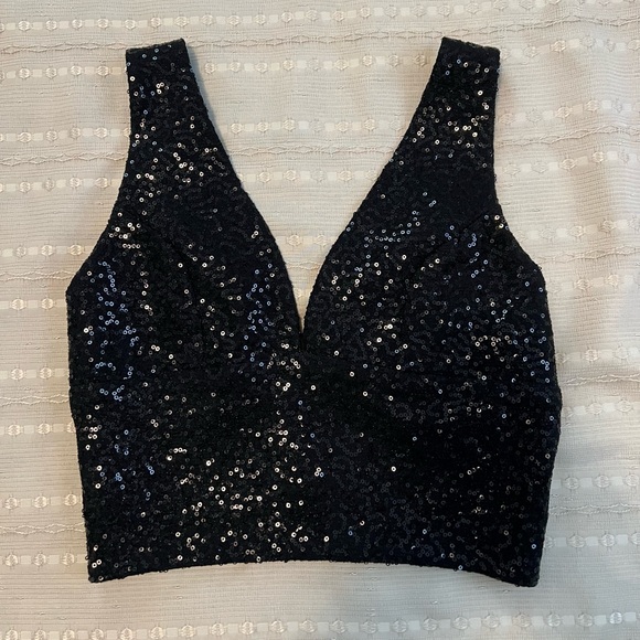AQUA WOMENS SEQUINED TANK CROP TOP - Picture 3 of 9
